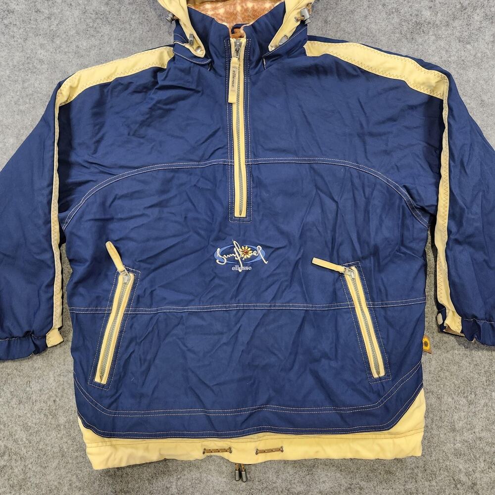 VTG Ellesse Sunflower Jacket Mens Large Pullover Hooded Japan 90s Fleece‎ Lined - Picture 4 of 16